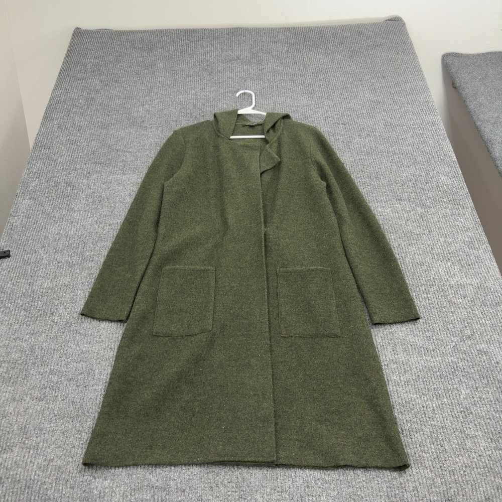 Acrobat Cardigan Womens S Green Wool Hooded Open Front Longline Minimalist Boho